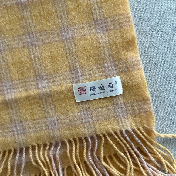 Plaid Yellow Cashmere Scarf - Picture 1 of 3